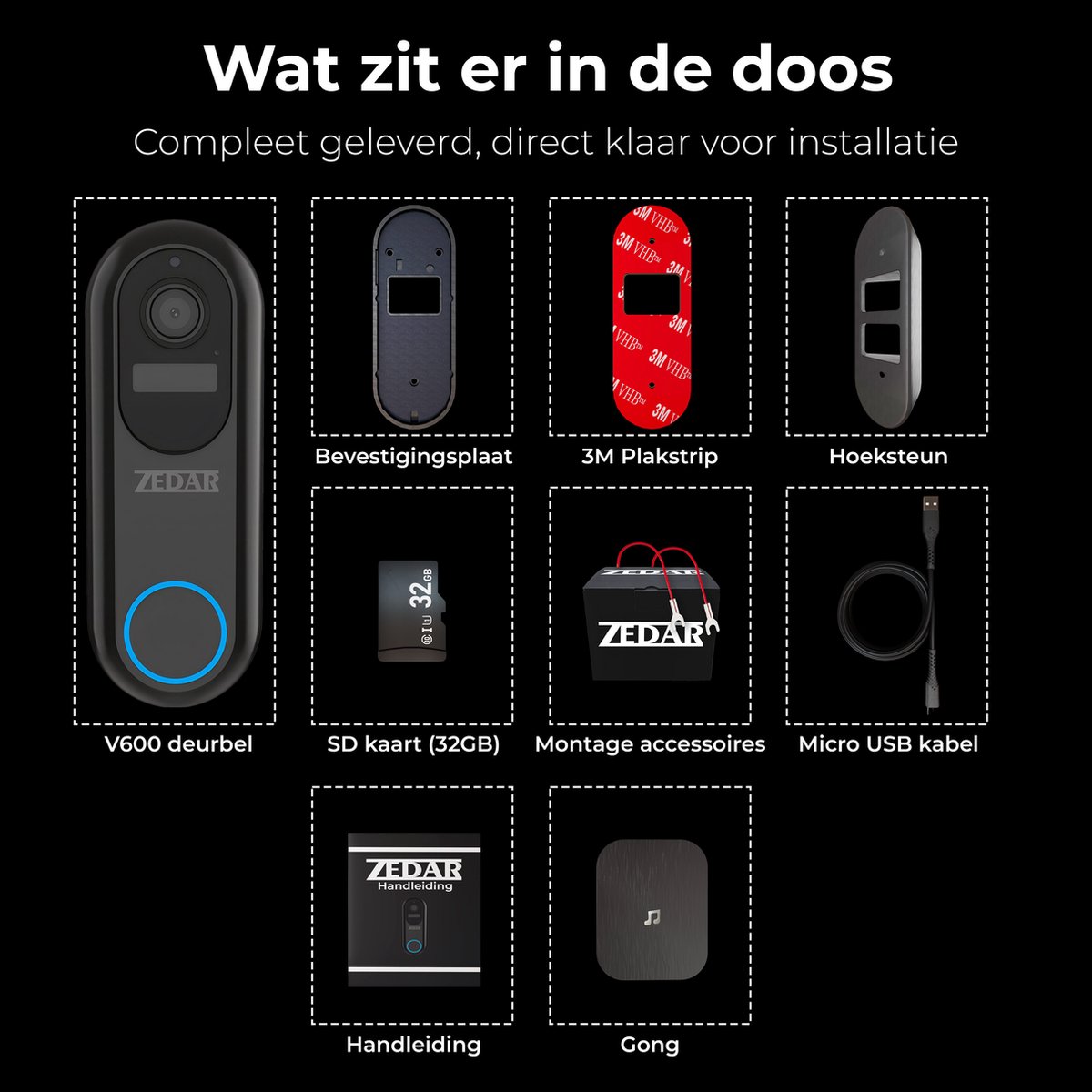 Zedar V600 Video Deurbel Draadloos Accu 1080P