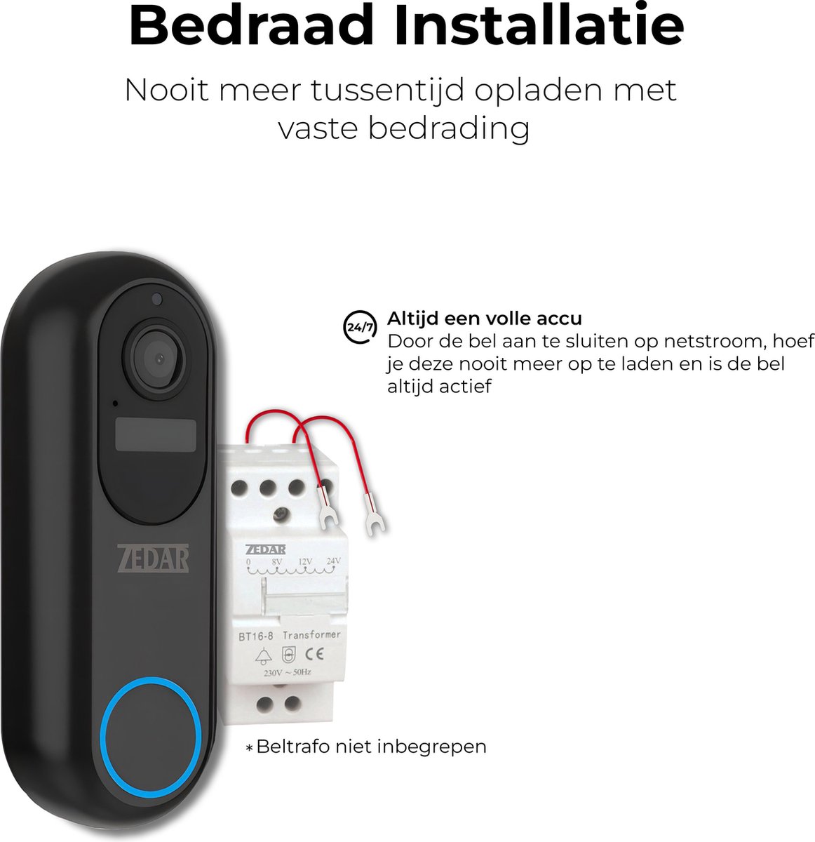 Zedar V600 Video Deurbel Draadloos Accu 1080P