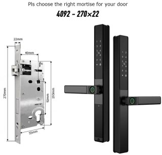 De Vingerafdrukslot – Slimme Deurslot – Elektronisch Slot – Smart Lock – Toegangscontrole – Waterdicht IP67 – Vingerafdrukherkenning Snelle Ontgrendeling - 4092 - 22x270 in één oogopslag
