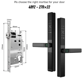 Vingerafdrukslot – Slimme Deurslot – Elektronisch Slot – Smart Lock – Toegangscontrole – Waterdicht IP67 – Vingerafdrukherkenning Snelle Ontgrendeling - 4092 - 22x270