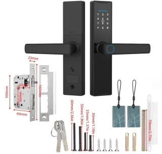 Collox Deurklink met slot - Vingerafdrukslot - Elektronisch -Ontgrendelingsmethoden: Tuya APP, vingerafdruk, kaart, wachtwoord, sleutel - Bluetooth - Geschikt voor alle deuren - Zwart