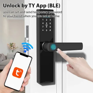 Collox Deurklink met slot - Vingerafdrukslot - Elektronisch -Ontgrendelingsmethoden: Tuya APP, vingerafdruk, kaart, wachtwoord, sleutel - Bluetooth - Geschikt voor alle deuren - Zwart
