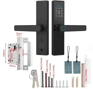 Collox Deurklink met slot - Vingerafdrukslot - Elektronisch -Ontgrendelingsmethoden: Tuya APP, vingerafdruk, kaart, wachtwoord, sleutel - Bluetooth - Geschikt voor alle deuren - Zwart