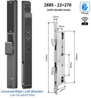 Deurslot – Slim Deurslot – Elektronisch Slot – Smart Lock – Vingerafdrukslot – 11 Ontgrendelmethoden – Weerbestendig Aluminium - 2885 - 22X270 - met Glijden