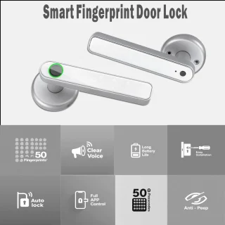 Slim Vingerafdrukdeurslot 5-in-1 - Moderne Digitale Handgreep met APP, Vingerafdruk, IC-kaart, Code en Sleutels voor Thuis en Kantoor - Chroom