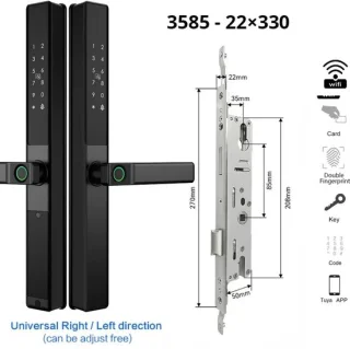 Vingerafdrukslot – Slimme Deurslot – Elektronisch Slot – Biometrisch Slot – Wifi Slot – Waterdicht IP67 – Oplaadbare Lithiumbatterij - 3585 - 22x330 - Multi