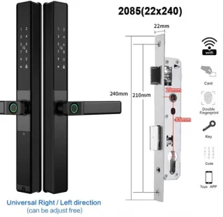 Slimme Wifi Deurslot – Elektronisch Slot – Vingerafdrukslot – Biometrisch Slot – Digitale Deurslot – Waterdicht Aluminium – Snelle Vingerafdrukherkenning - 2085 - 22x240