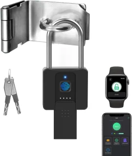 Lang Hangslot met Vingerafdrukherkenning en Afstandsbediening – Waterdicht en Oplaadbaar, 60MM Beugel