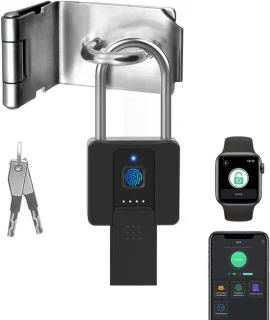 Lang Hangslot met Vingerafdrukherkenning en Afstandsbediening – Waterdicht en Oplaadbaar, 60MM Beugel