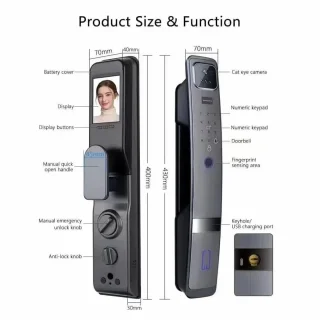 Smart Deurslot – Slimme Deurslot – Elektronisch Deurslot – Gezichtsherkenning – Contactloos Ontgrendelen – Duurzaam Aluminium – 4200mAh Oplaadbare Batterij - Vingerafdruk - 30x300