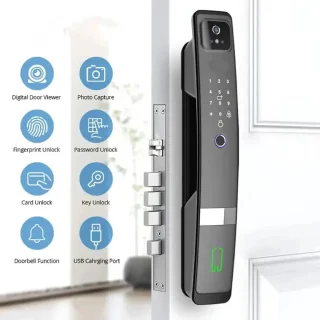 Smart Deurslot – Slimme Deurslot – Elektronisch Deurslot – Gezichtsherkenning – Contactloos Ontgrendelen – Duurzaam Aluminium – 4200mAh Oplaadbare Batterij - Vingerafdruk - 30x300