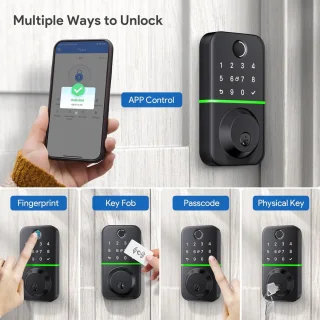 Slimme Deadbolt Deurslot met Toetsenbord - Vingerafdruk & Bluetooth Toegangscontrole - Waterdicht en Eenvoudige Installatie