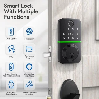 Slimme Deadbolt Deurslot met Toetsenbord - Vingerafdruk & Bluetooth Toegangscontrole - Waterdicht en Eenvoudige Installatie
