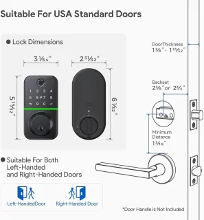 Slimme Deadbolt Deurslot met Toetsenbord - Vingerafdruk & Bluetooth Toegangscontrole - Waterdicht en Eenvoudige Installatie