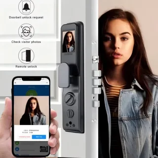 Smart Deurslot – Slimme Deursloten – Elektronisch Deurslot – Gezichtsherkenning – Contactloos Ontgrendelen – Aluminium Behuizing - Vingerafdruk - 24x240R
