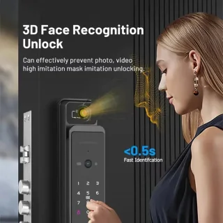 Smart Lock – Slimme Deurslot – Elektronisch Slot – Deurklink Met Vingerafdruk – Toegang Via App – Roestvrij Staal – Ingebouwde Camera Met Tweeweg Audio - 30x240 Insteek
