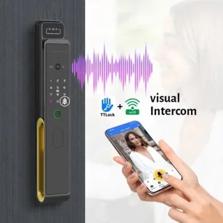 Smart Lock – Slimme Deurslot – Elektronisch Slot – Deurklink Met Vingerafdruk – Toegang Via App – Roestvrij Staal – Ingebouwde Camera Met Tweeweg Audio - 30x240 Insteek