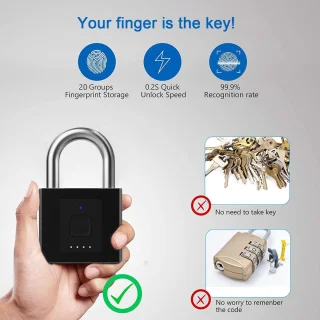 Slim Vingerafdruk Hangslot met App Ontgrendeling - Waterdicht en Draadloos - Lange Batterijduur