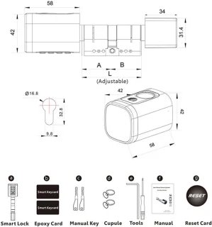 Elektronisch Deurslot met Vingerafdruk en Bluetooth, Geschikt voor Deuren 35-60 mm, IP65 Waterdicht, Eenvoudig te Installeren