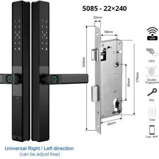 Vingerafdrukslot – Slim Deurslot – Elektronisch Slot – Smart Lock – Biometrisch Slot – Wifi Verbinding – Waterdicht Aluminium - 5085 - 22x240