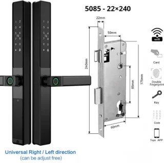 Vingerafdrukslot – Slim Deurslot – Elektronisch Slot – Smart Lock – Biometrisch Slot – Wifi Verbinding – Waterdicht Aluminium - 5085 - 22x240