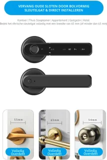 Biometrisch Vingerafdruk Deurslot Voor Houten Deuren Bluetooth Elektronisch Compatibel Met Tuya Smart Lock Voor Afstandsbediening Sleutelloze Ontgrendeling Zwart