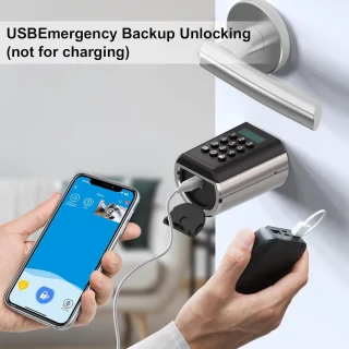 Elektronisch deurslot met 5-in-1 ontgrendelingsmethodes voor huisdeur - RFID, app, tijdelijk wachtwoord, USB-systeem, IP65