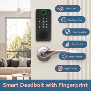 Slim Digitale Deurslot met Toetsenbord en Vingerafdruk - Sleutelloze Toegang voor Voordeur - Elektronisch Toegangsslot met Auto Lock