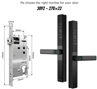 Slimme Wifi Deurslot – Elektronisch Slot – Biometrisch Slot – Fingerprint Deurslot – Smart Lock – Vingerafdrukherkenning 0,3s – IP67 Waterdicht Aluminiummateriaal - 3092 - 22x270
