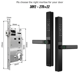 Slimme Wifi Deurslot – Elektronisch Slot – Biometrisch Slot – Fingerprint Deurslot – Smart Lock – Vingerafdrukherkenning 0,3s – IP67 Waterdicht Aluminiummateriaal - 3092 - 22x270