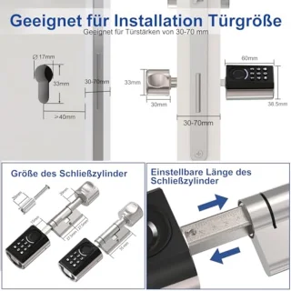 Vingerafdruk Deurslot met Bluetooth & RFID - Slim Elektronisch Deurslot voor 30-70 mm