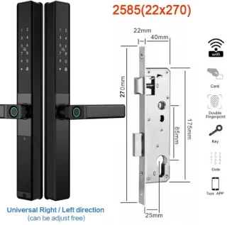 Slimme Wifi Deurslot – Elektronisch Slot – Biometrisch Slot – Fingerprint Deurslot – Smart Lock – Vingerafdrukherkenning 0,3s – IP67 Waterdicht Aluminiummateriaal - 2585 - 22x270
