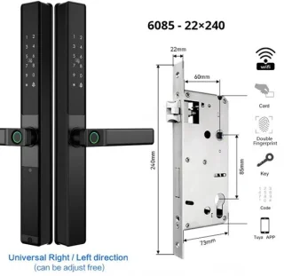 Vingerafdrukslot – Slimme Deurslot – Elektronisch Slot – Smart Lock – Deurklink Slot – Wifi Connectiviteit – Waterdicht Aluminium - 6085 - 22x240
