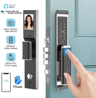 Slimme Bluetooth Deurslot – Elektronisch Slot – Vingerafdrukslot – Digitale Deurslot – Veiligheidsslot – Meerdere Ontgrendelmethodes – Aluminiumlegering Met Camera en Deurbel - 30x240 - 6068 - met Haak