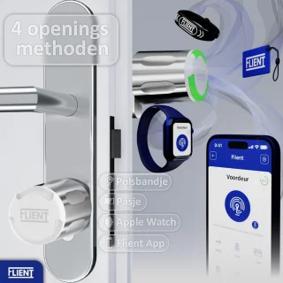 Flient® Smart Lock Eon - Slim Cilinderslot - 32.5/32.5 - Met APP en Pasjes - Bluetooth & WiFi - RVS - Wit/Zilver - Waterdicht