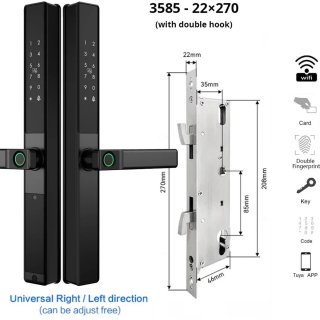 De Slimme Wifi Deurslot – Biometrisch Deurslot – Vingerafdrukslot – Elektronisch Deurslot – Smart Deurslot – Waterdicht IP67 – Dubbelzijdige Vingerafdrukherkenning - 3585 - 22x270 - met Hook in één oogopslag