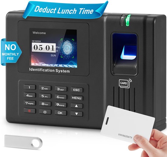 Aanwezigheidsklok Medewerkers Vingerafdruk RFID Pincode Stand-Alone Kleine Bedrijven