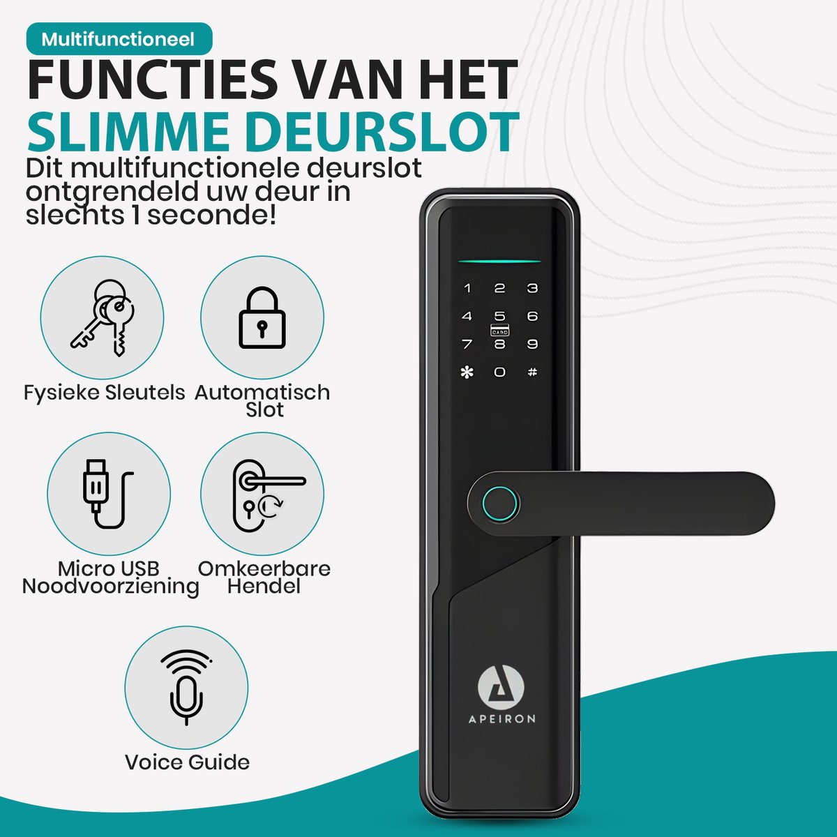 Apeiron Smart Lock Slim Deurslot Met Vingerafdruk