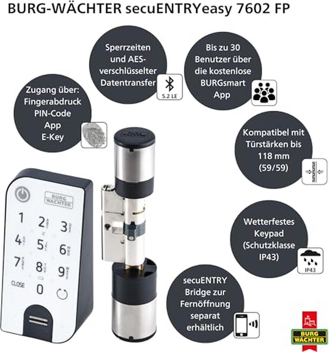Burg-Wächter SecuENTRY Home 7602 Fingerprint Deurslot