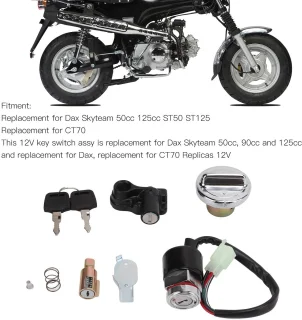 Dailygoods- Gasafdekkingsset voor Dax Skyteam - Contactschakelaar - Helmslot met 2 Sleutels - Installatieaccessoires - Metaallegering ABS - Vervangt originele motorfietscomponenten - Ontstekingsschakelaar
