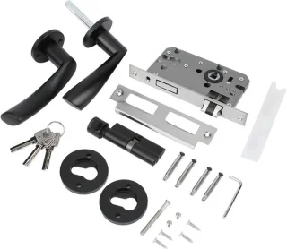 Deurslot en deurhendel set binnendeur 12.5 cm hartafstand zwart