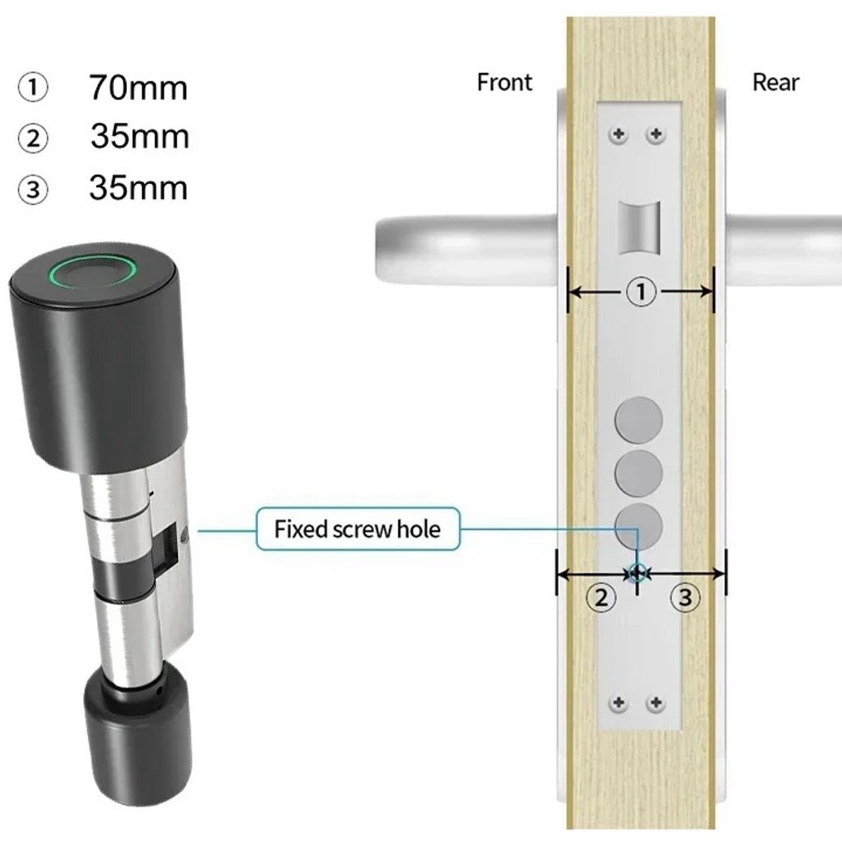 Fingerprint Lock Verstelbaar 70mm Slotcilinder Waterdicht