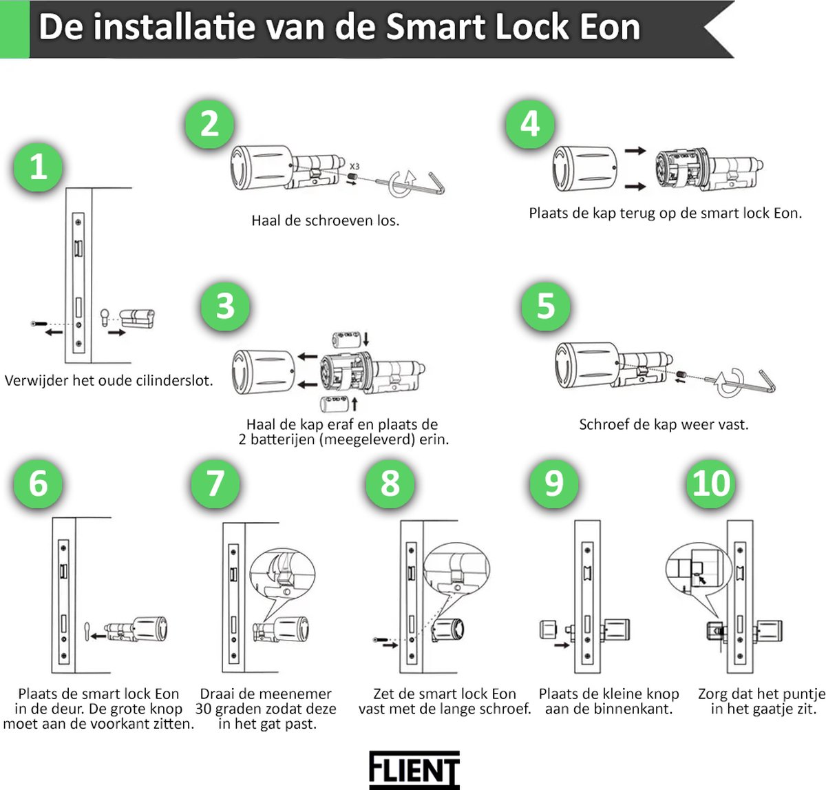 Flient Smart Lock Eon Slim Cilinderslot 32.5/32.5 RVS
