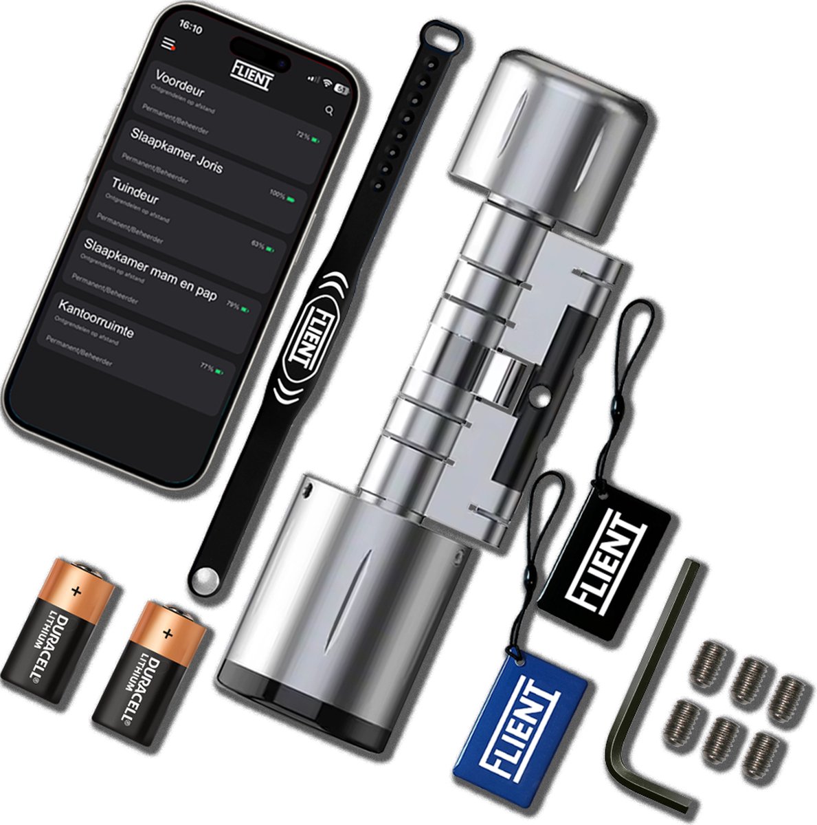 Flient Smart Lock Eon Slim Cilinderslot 32.5/32.5 RVS