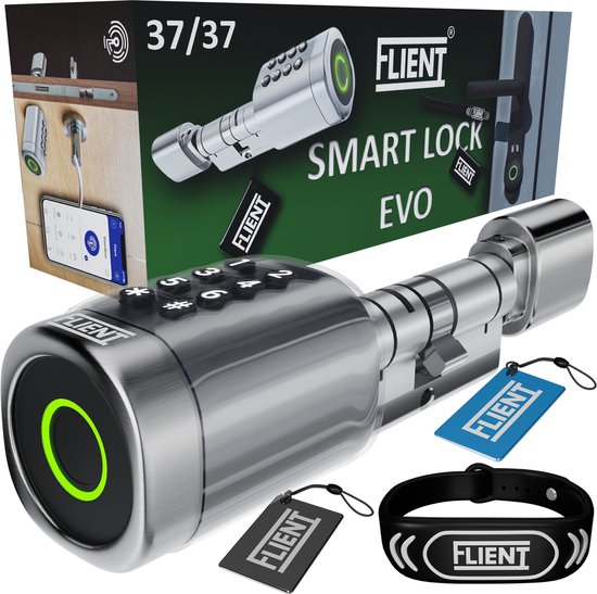 Flient Smart Lock Evo Slim Cilinderslot RVS Zilver 37/37