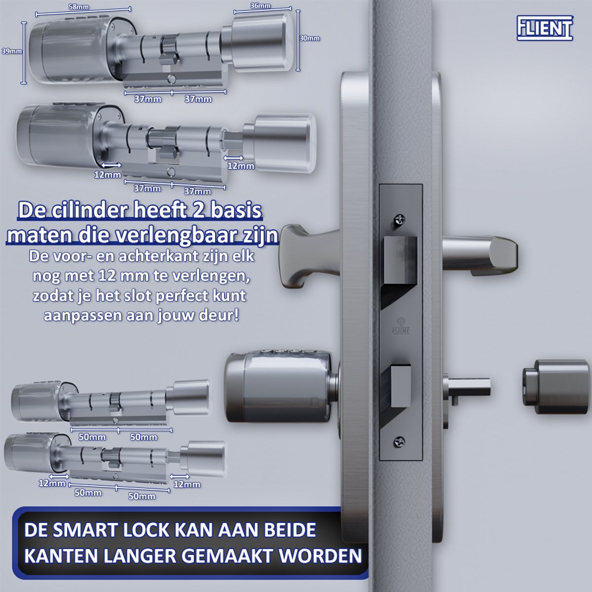 Flient Smart Lock Evo Slim Cilinderslot RVS Zilver