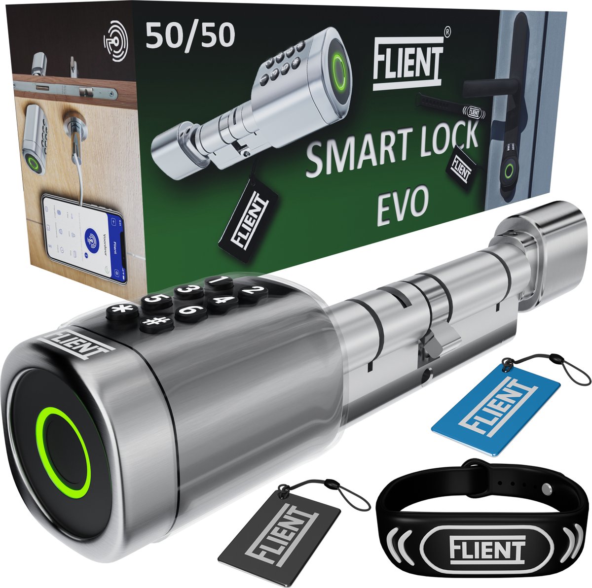 Flient Smart Lock Evo Slim Cilinderslot RVS Zilver