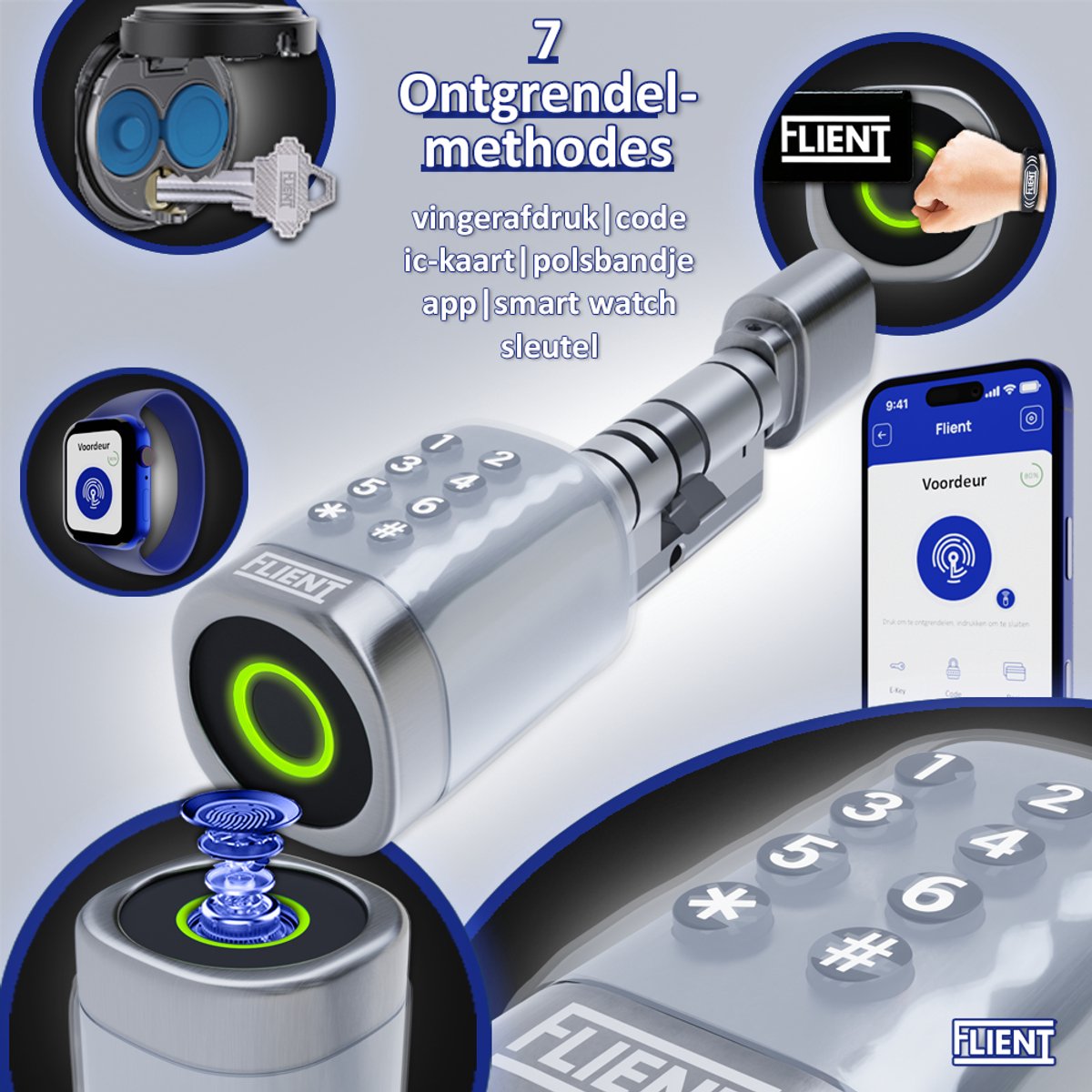 Flient Smart Lock Evo Slim Cilinderslot RVS Zilver