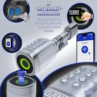 Flient Smart Lock Evo Slim Cilinderslot RVS Zilver