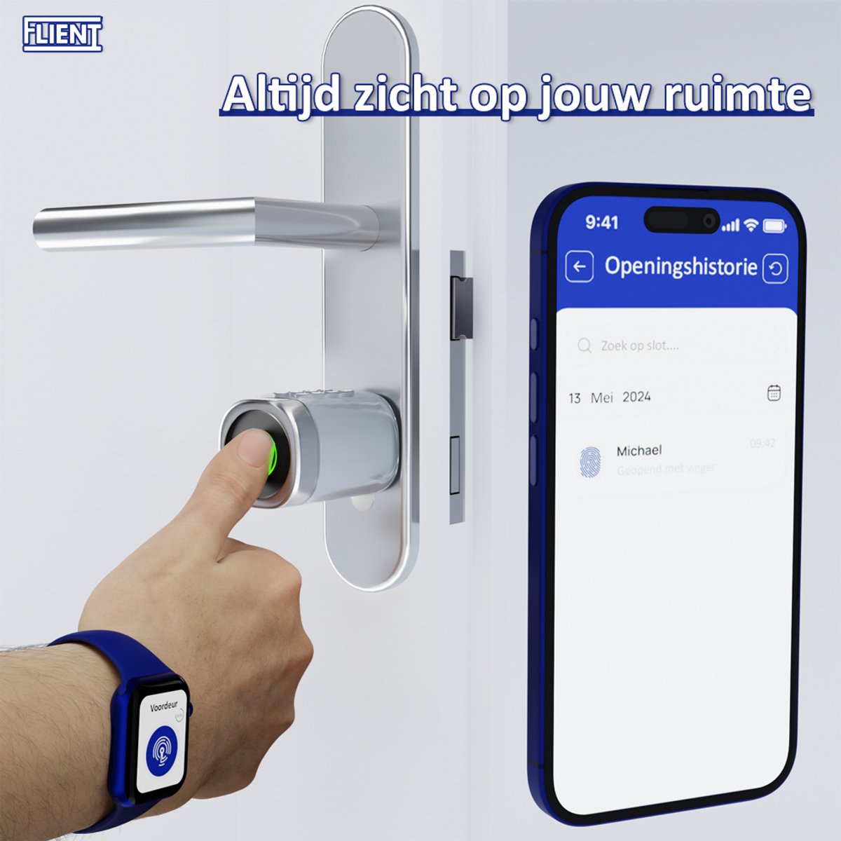 Flient Smart Lock Evo Slim Cilinderslot RVS Zilver
